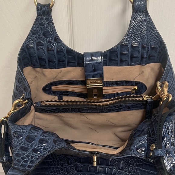 Brahmin Navy Crocodile-Embossed Shoulder Bag - Picture 10 of 15